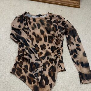 Dynamite Leopard Print Long Sleeve Bodysuit - Brown/Tan